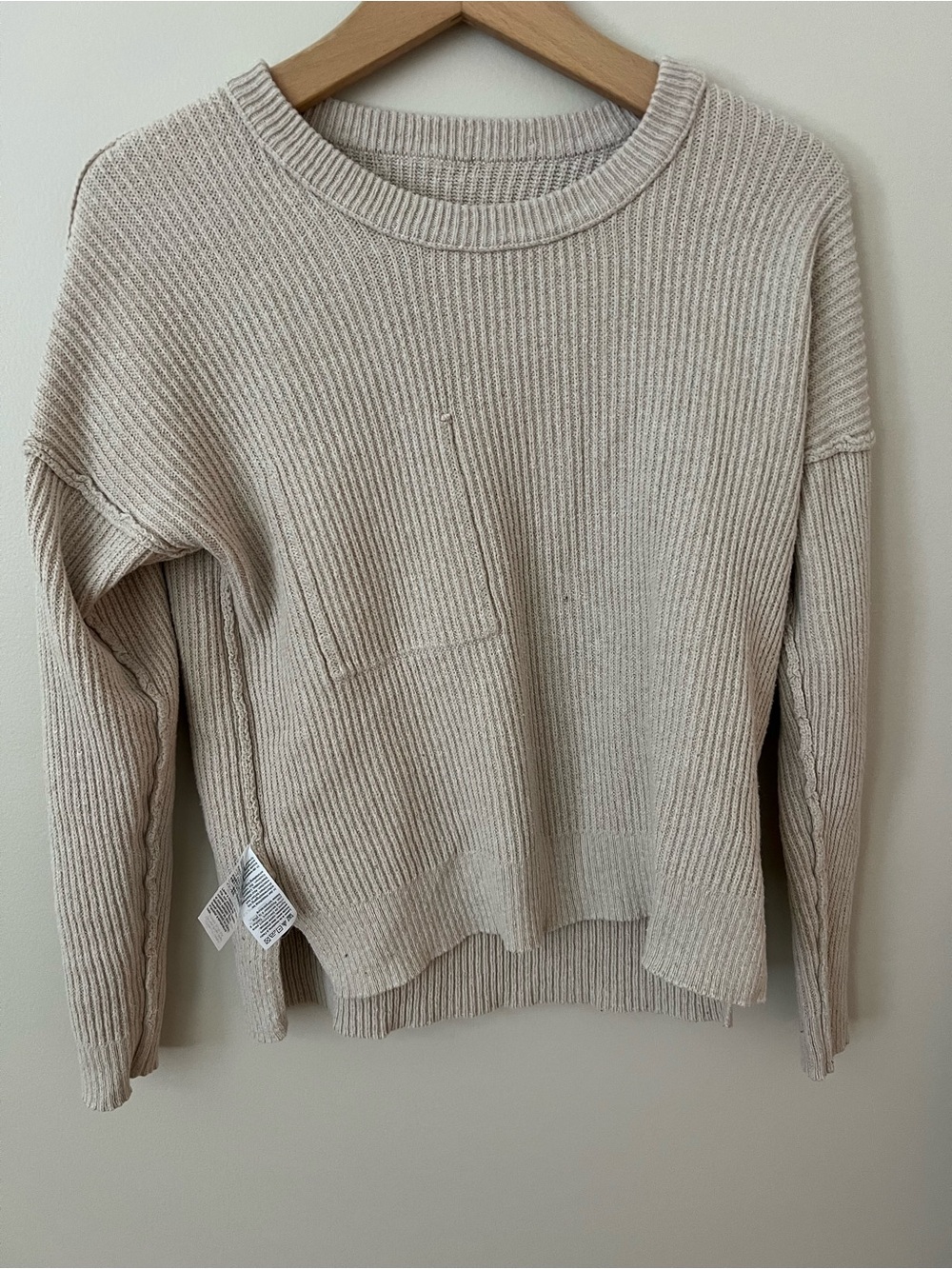 Madewell | Beige Slouchy Ribbed Crewneck Sweater Front Pocket #AA782 Size S - Picture 11 of 17